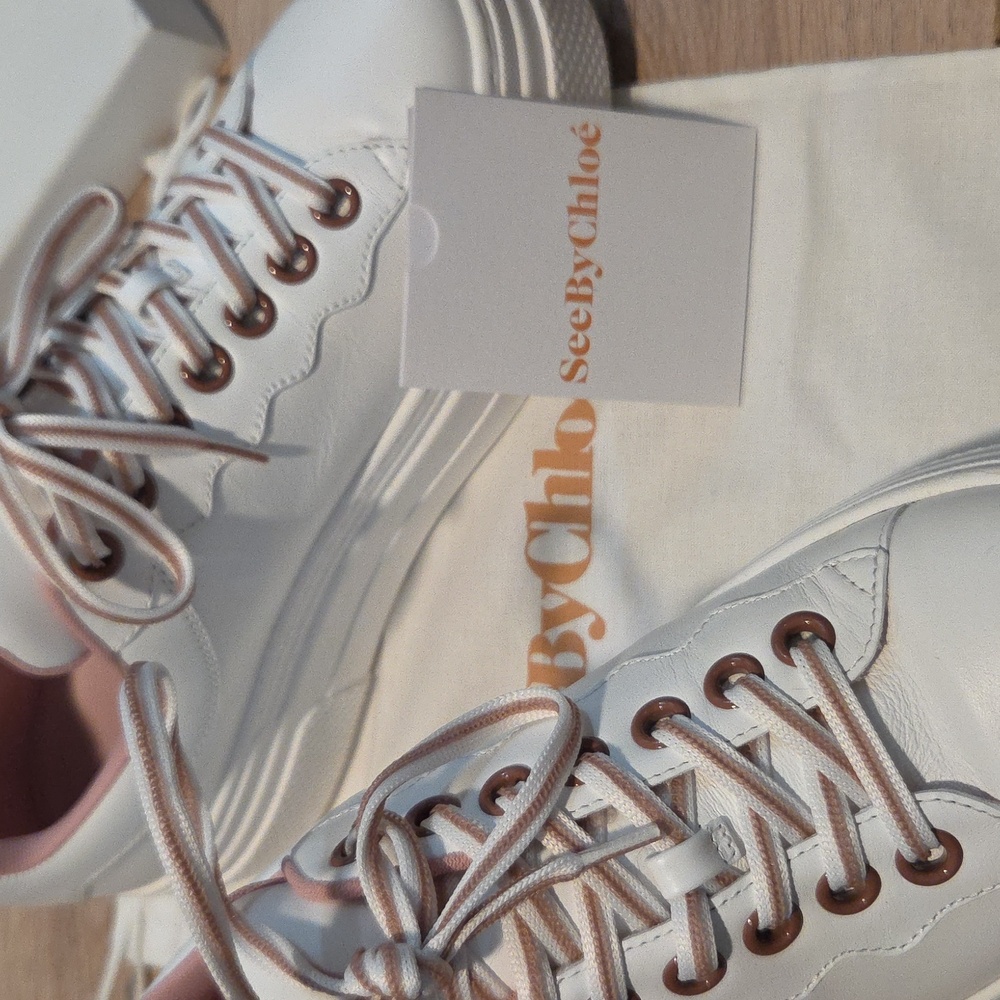 See By Chloe Essie pink/white leather Sneakers Sz 39 - Picture 14 of 14